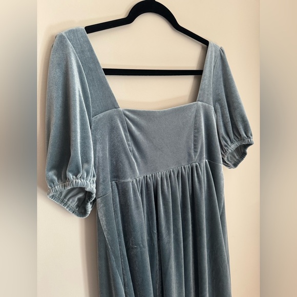 Vylette Slate Blue Velvet Babydoll Mini Dress Size XL Romantic Cottagecore Y2K - Picture 3 of 6